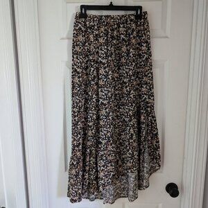 Dark Floral Skirt with Slit